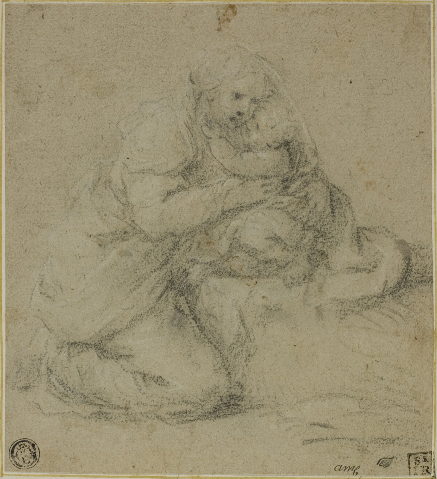 Kneeling Mother Embracing Child